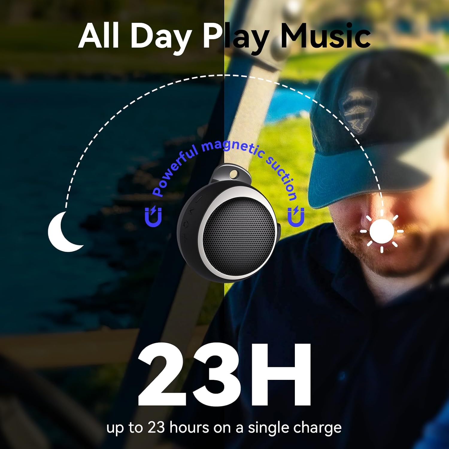 Detalle de ANCwear Portable Bluetooth Speaker – 23.5H Playtime, IPX6 Waterproof with LED Light and 5W Sound