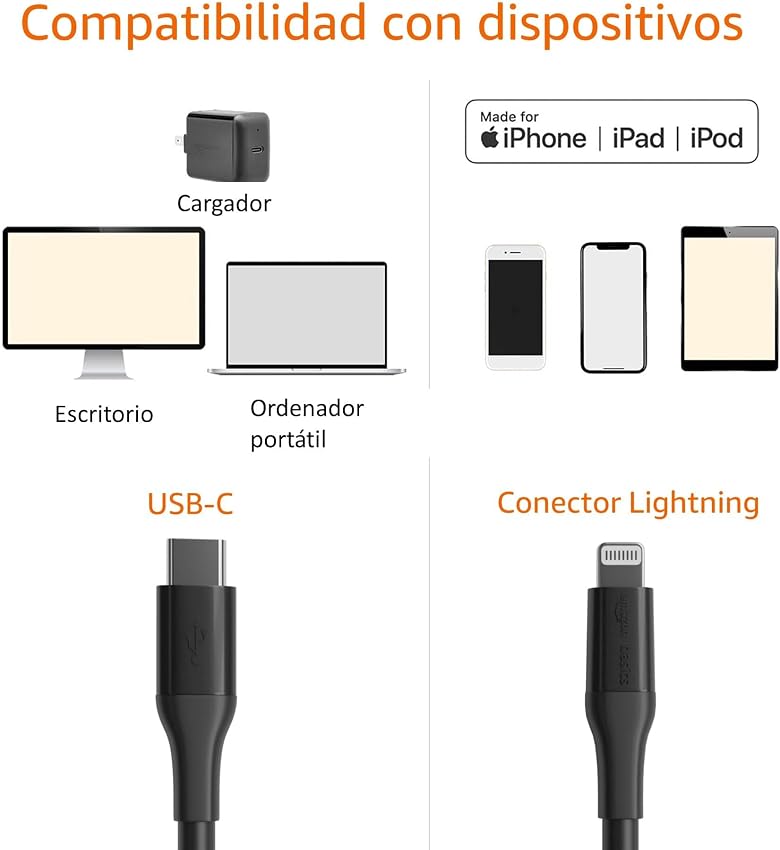 Thumbnail 1 de Amazon Basics Cable USB-C a Lightning, 3 m, MFi Certificado 🔌