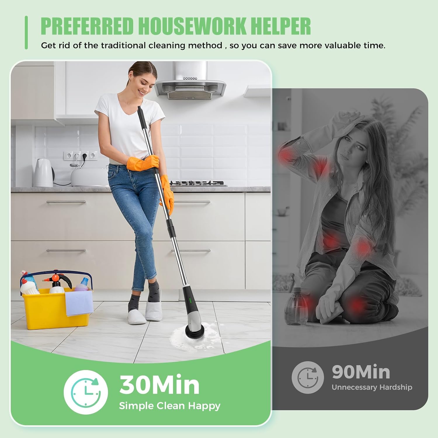 Thumbnail 4 de YKYI QJS8051B Electric Spin Scrubber, 8 Brush Heads, Adjustable Handle, 2 Speeds