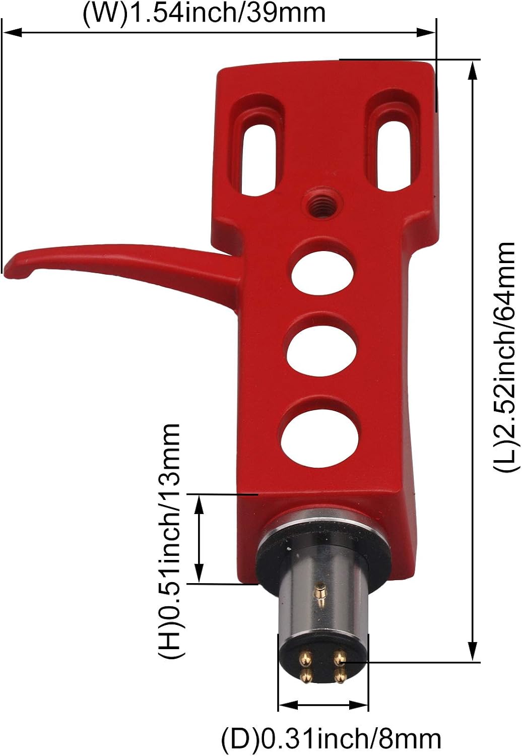 Thumbnail 3 de Mxfans M3180423063 H-4 Turntable Headshell, Red Aluminum Alloy, 4 Wires