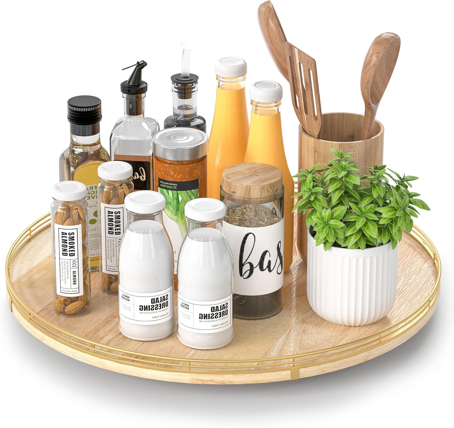 Thumbnail 6 de Farmhouse Oak 9" Lazy Susan Turntable Organizer (Solid Wood, 360° Rotation) for Kitchen, Pantry, and Cabinet Storage