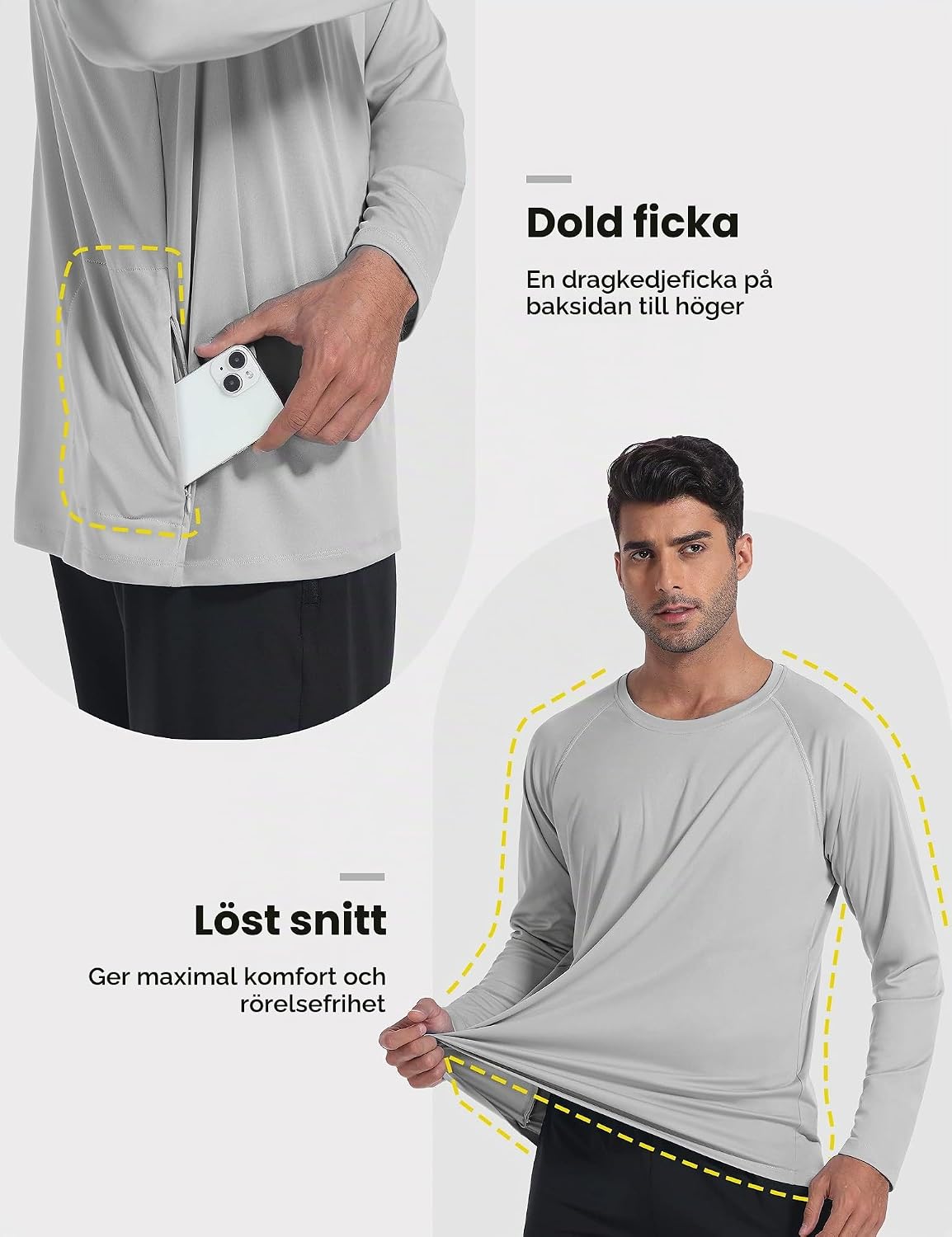 Detalle de Desol rashguard för män med fickor, UPF 50+ och lång ärm