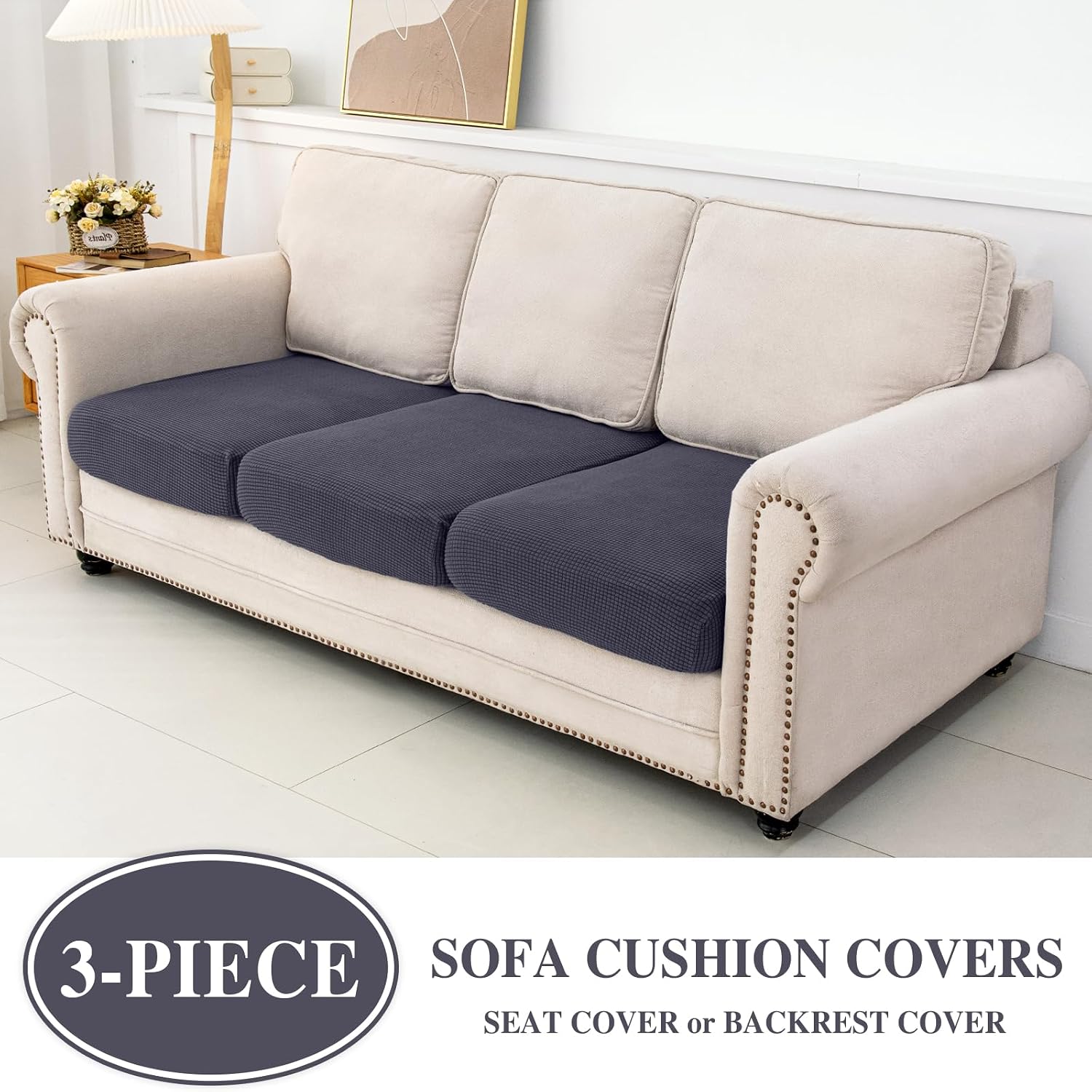 Detalle 2 de LA MEACK Couch Cushion Covers 3-Pack Dark Grey