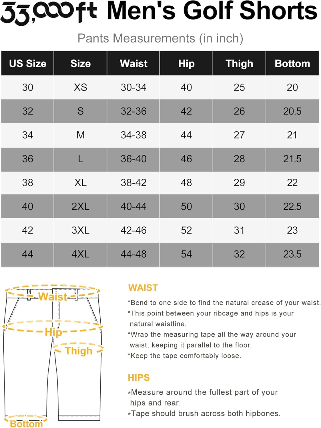 Detalle de 33,000ft Men's Golf Shorts 9" Dry Fit Stretch UPF 50+ Lightweight Bermuda Shorts