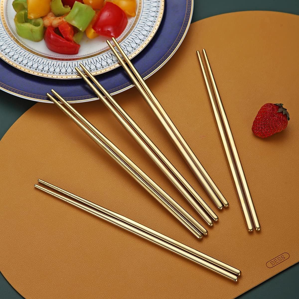 Detalle 2 de HOMQUEN chopsticks-G eetstokjes, 10 paar goudkleurig roestvrij staal