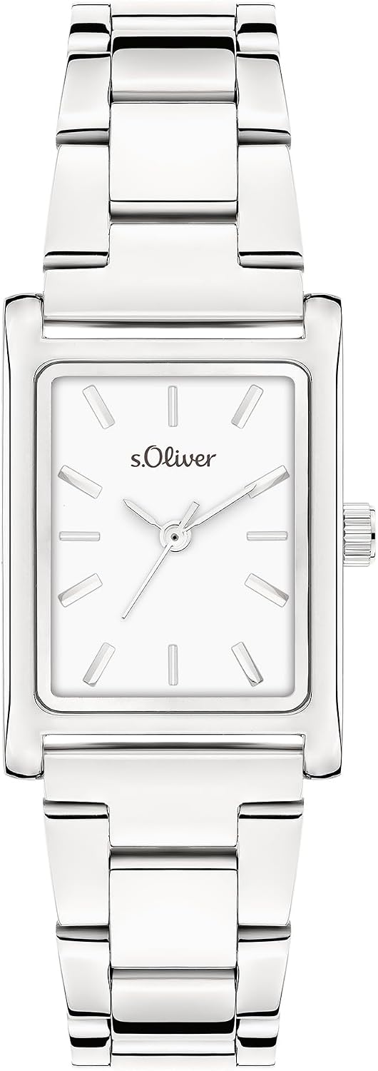Detalle 2 de s.Oliver Damenuhr mit eckigem Gehäuse und Edelstahlband – 30 x 24 mm, analoge Quarz-Uhr, 3 ATM