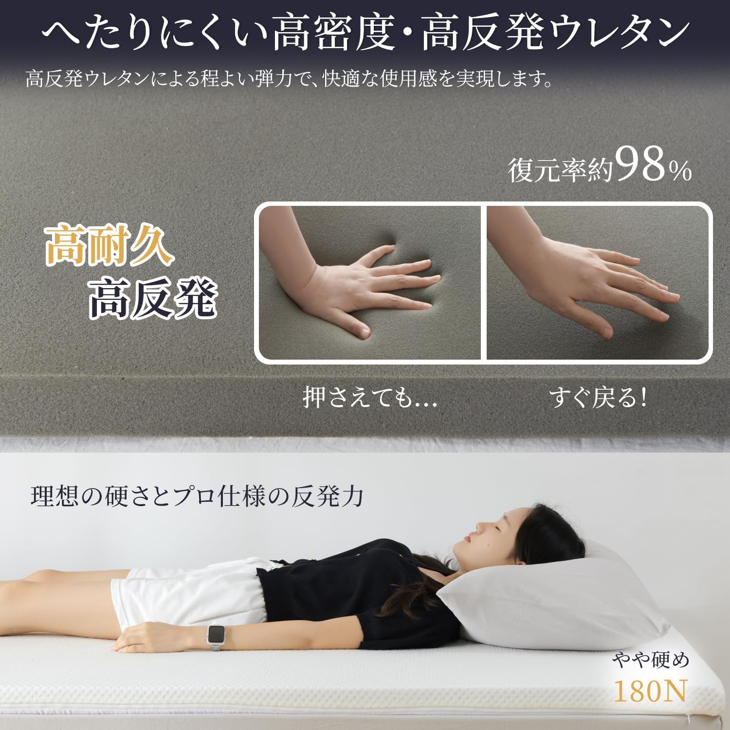 Detalle de クモリ 30DMT-SD-WH-5CM 高反発マットレス セミダブル・厚さ5cm・180N