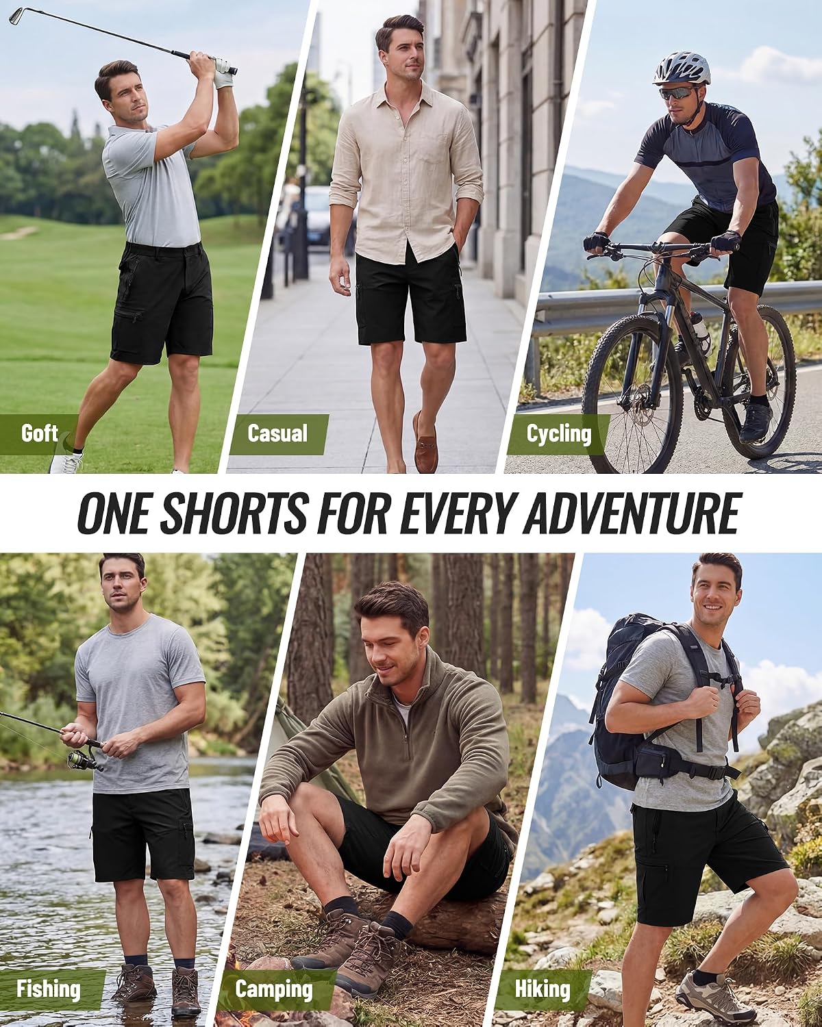 Thumbnail 1 de YUTYTH Mens Cargo Shorts with 5 Zip Pockets – Lightweight, Water-Resistant Quick-Dry Hiking Shorts