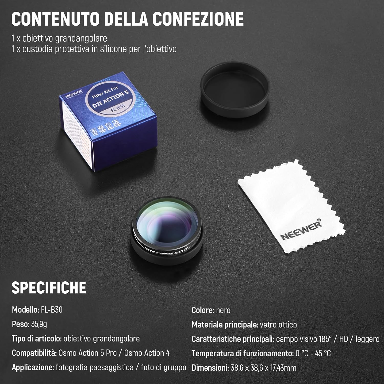 Thumbnail 6 de NEEWER OSMO Action FOV Boost Lens FL-B30 con FOV 185° per DJI Osmo Action 4/5 Pro