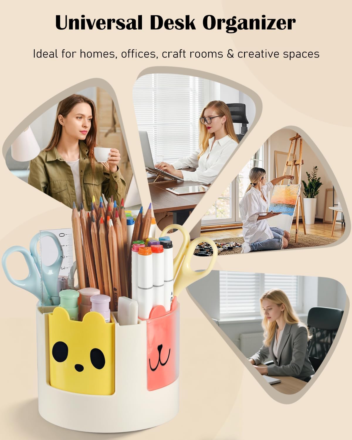 Thumbnail 6 de Uniclife porte-stylo rotatif 360° pour bureau avec 13 fentes et autocollants déco