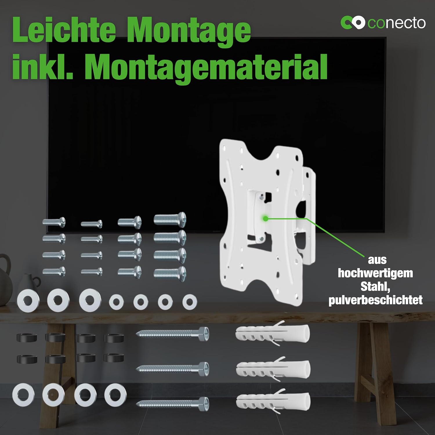 Thumbnail 5 de conecto support de mur pour TV universel inclinable et orientable (VESA jusqu’à 200x200, 23 à 42"), blanc