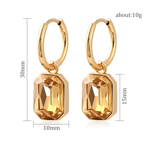 Thumbnail 6 de Aliyoham Citrine Geometric Hoop Earrings – 14K Gold Plated Hypoallergenic Dangle Jewelry