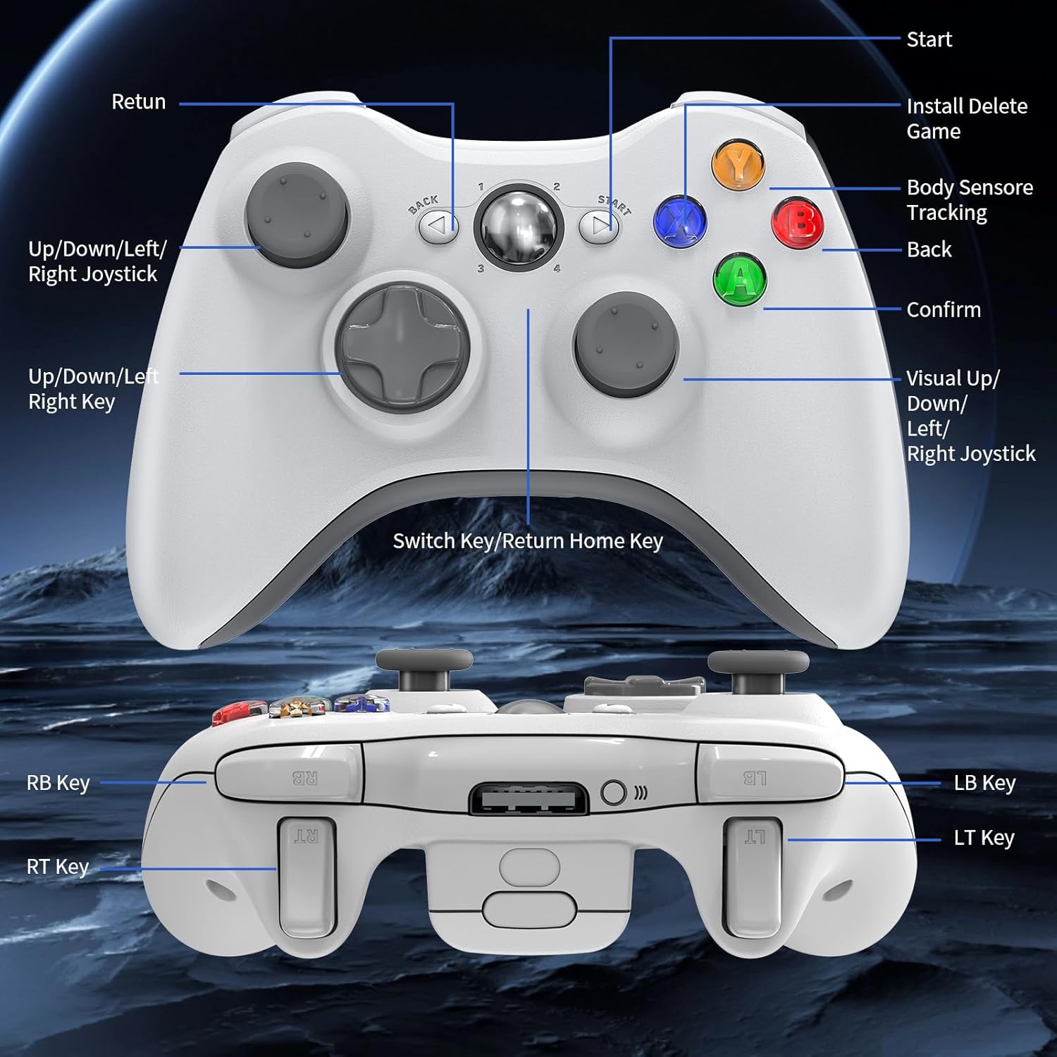 Thumbnail 3 de Nonbliep 2 Pack for Xbox 360 Controller — Upgraded Dual Vibration, 2.5mm Headphone Jack, 2-Pack (White)