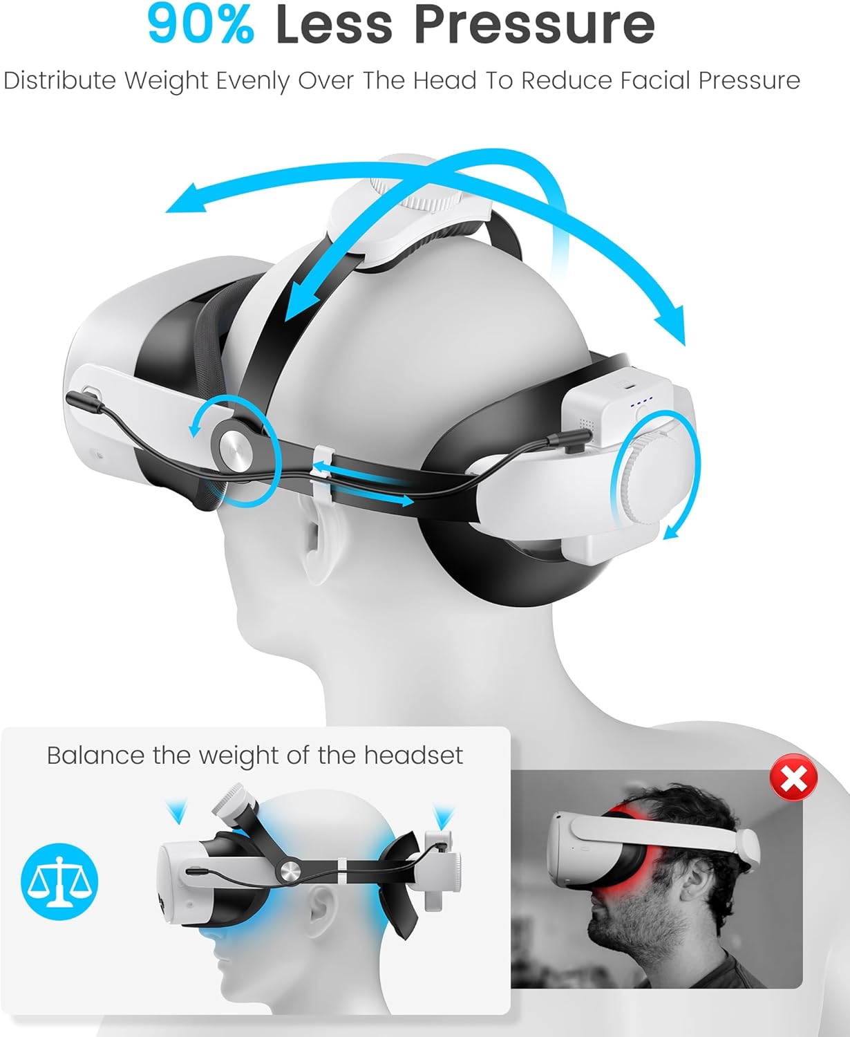 Thumbnail 2 de Elegamefy Headstrap: Verstellbarer VR-Kopfband-Akkukopfhalter für Meta Quest 3/Quest 2 mit 10000 mAh