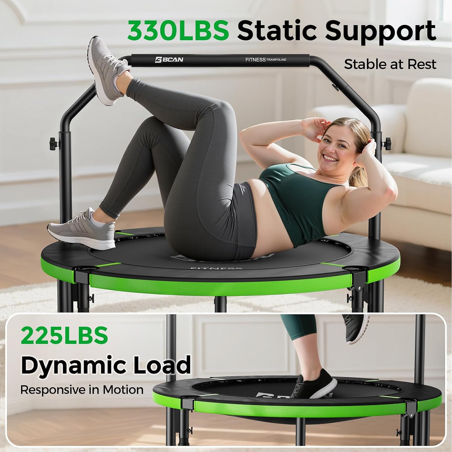 Detalle de BCAN SP3 40-Inch Exercise Rebounder with Adjustable Handlebar, 330-lb Capacity