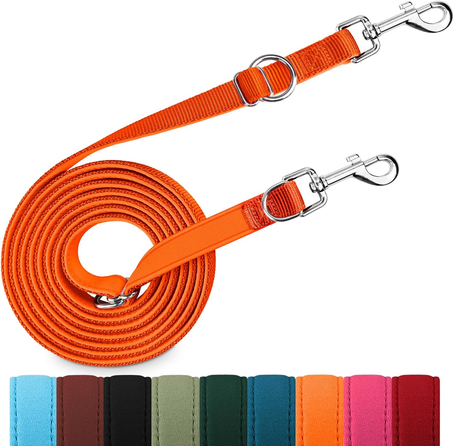 Detalle de Hundeleine für kleine bis mittelgroße Hunde bis 30 kg – verstellbare Schleppleine 3 m mit Doppel-Leinenfunktion, Nylon, Orange