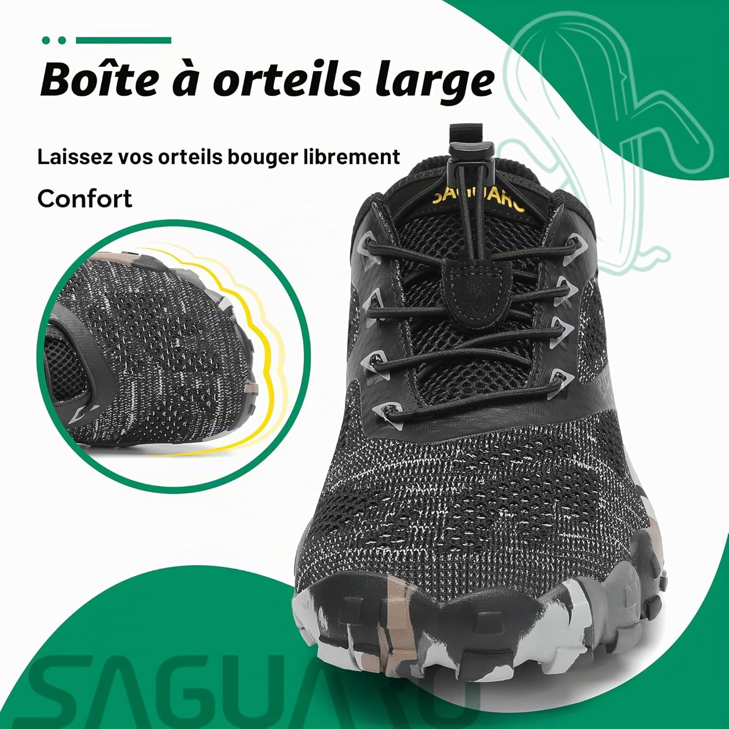 Thumbnail 3 de SAGUARO Chaussure Minimaliste Homme/Femme – Chaussure légère et flexible pour marche, plage, trail (Noir d'encre, 43 EU)
