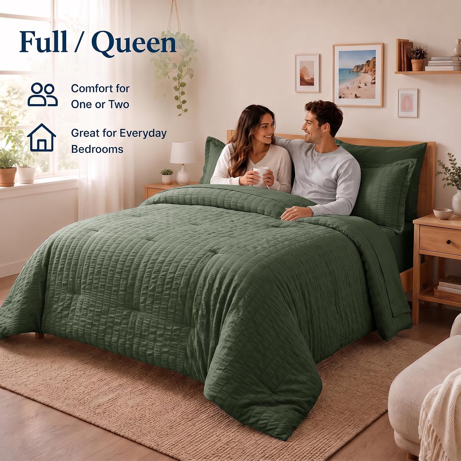 Thumbnail 5 de CozyLux Full Size Comforter Sets Dark Green — 7-Piece Seersucker Luxury Bedding in All-Season Microfiber
