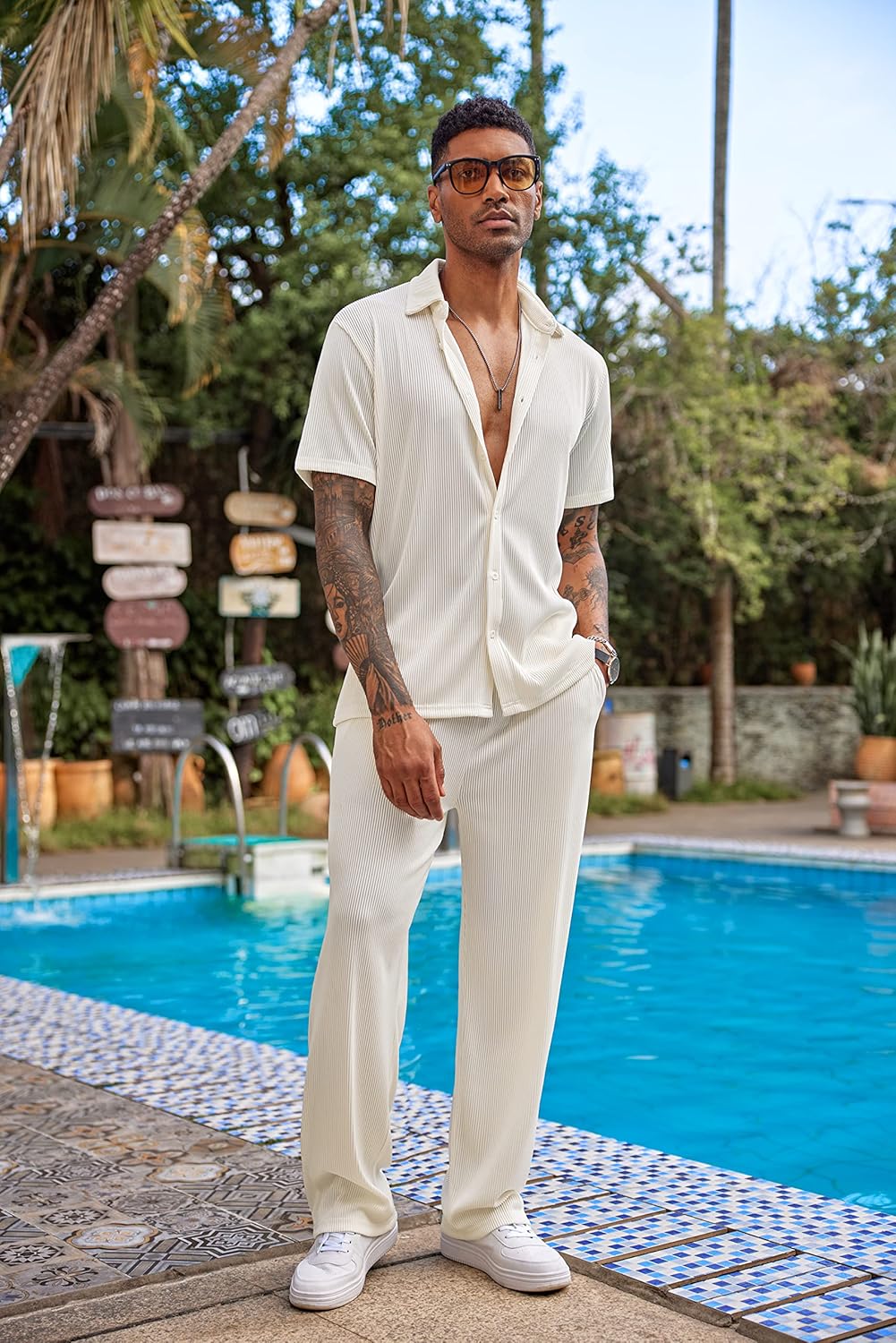 Detalle 2 de COOFANDY Button Down Shirt Set for Summer