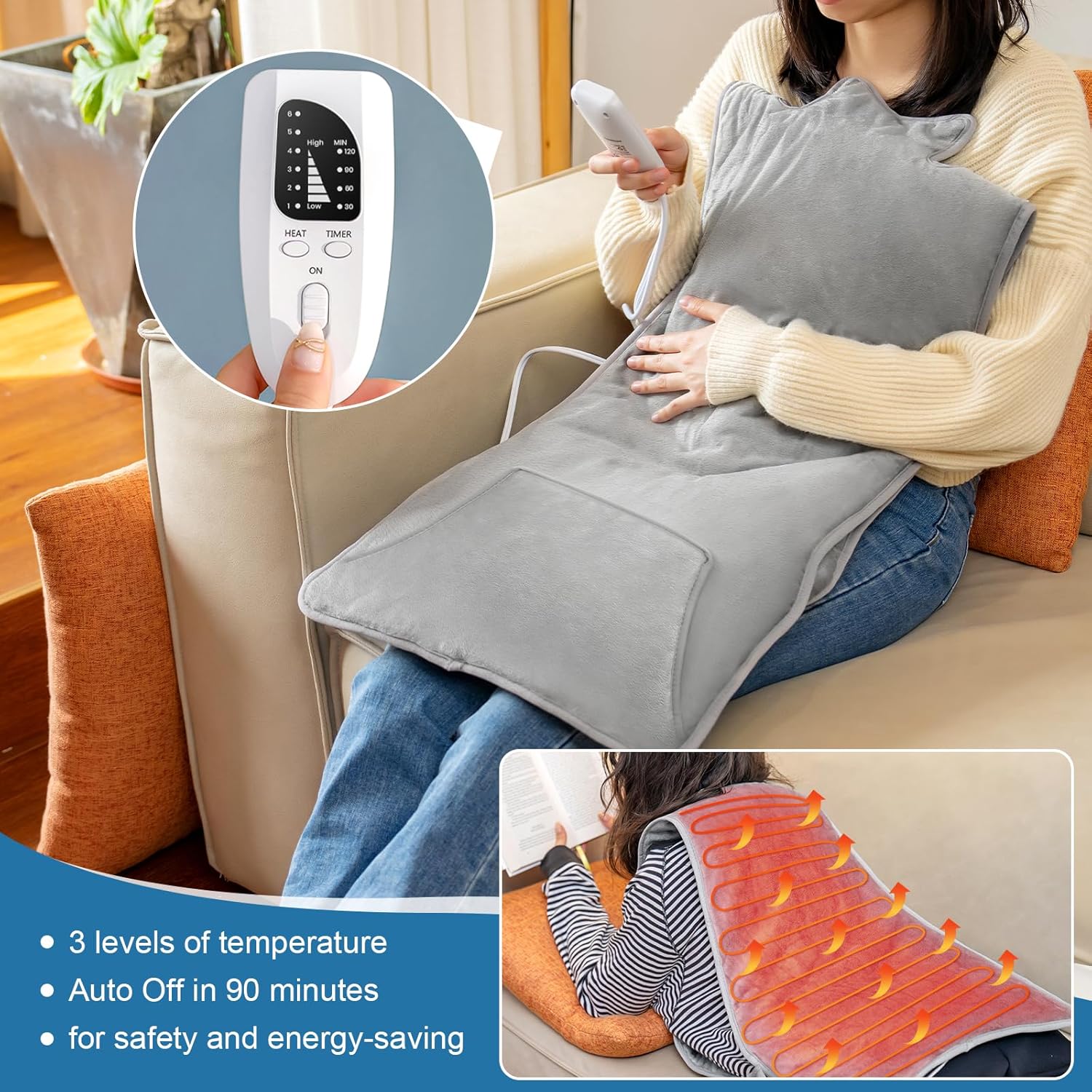 Thumbnail 1 de Nalezuns Heizkissen für Rücken, Schulter & Nacken mit Front- und Rückheizung, 6 Heizstufen, Auto-Off Timer