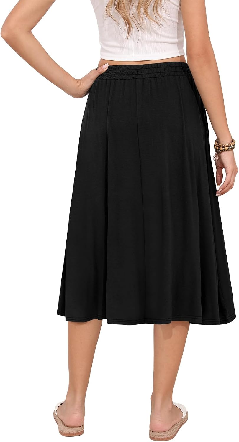 Detalle de MLXSJ Women's Midi Skirt: Flowing Summer Style with Elastic Waist & Pockets
