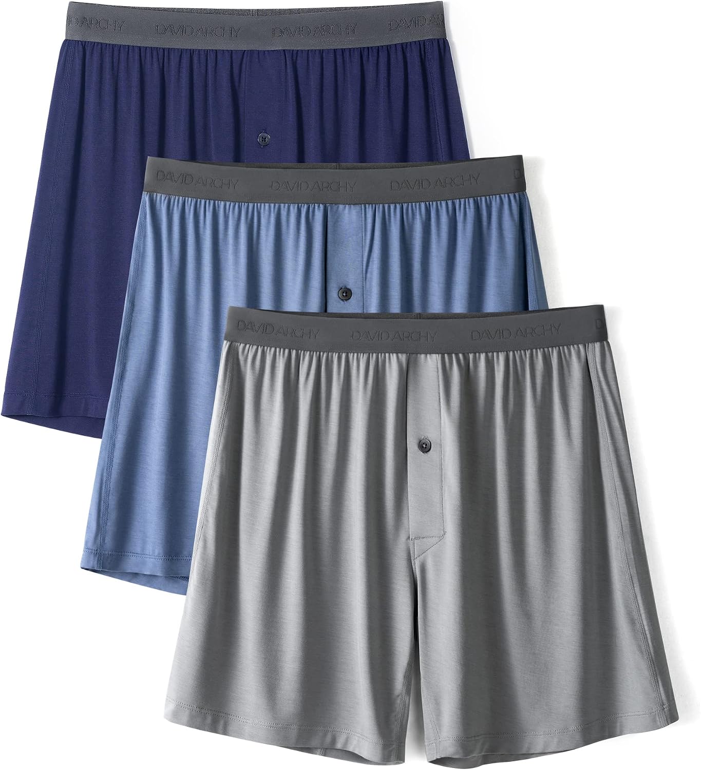 Detalle de DAVID ARCHY Men's Bamboo Rayon Boxers, Relaxed Fit, Button Fly