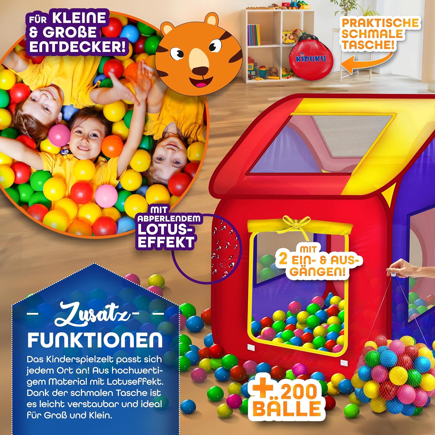 Thumbnail 5 de KIDUKU KZ-007 kinderspeeltent met ballenbak, 200 ballen en opbergtas
