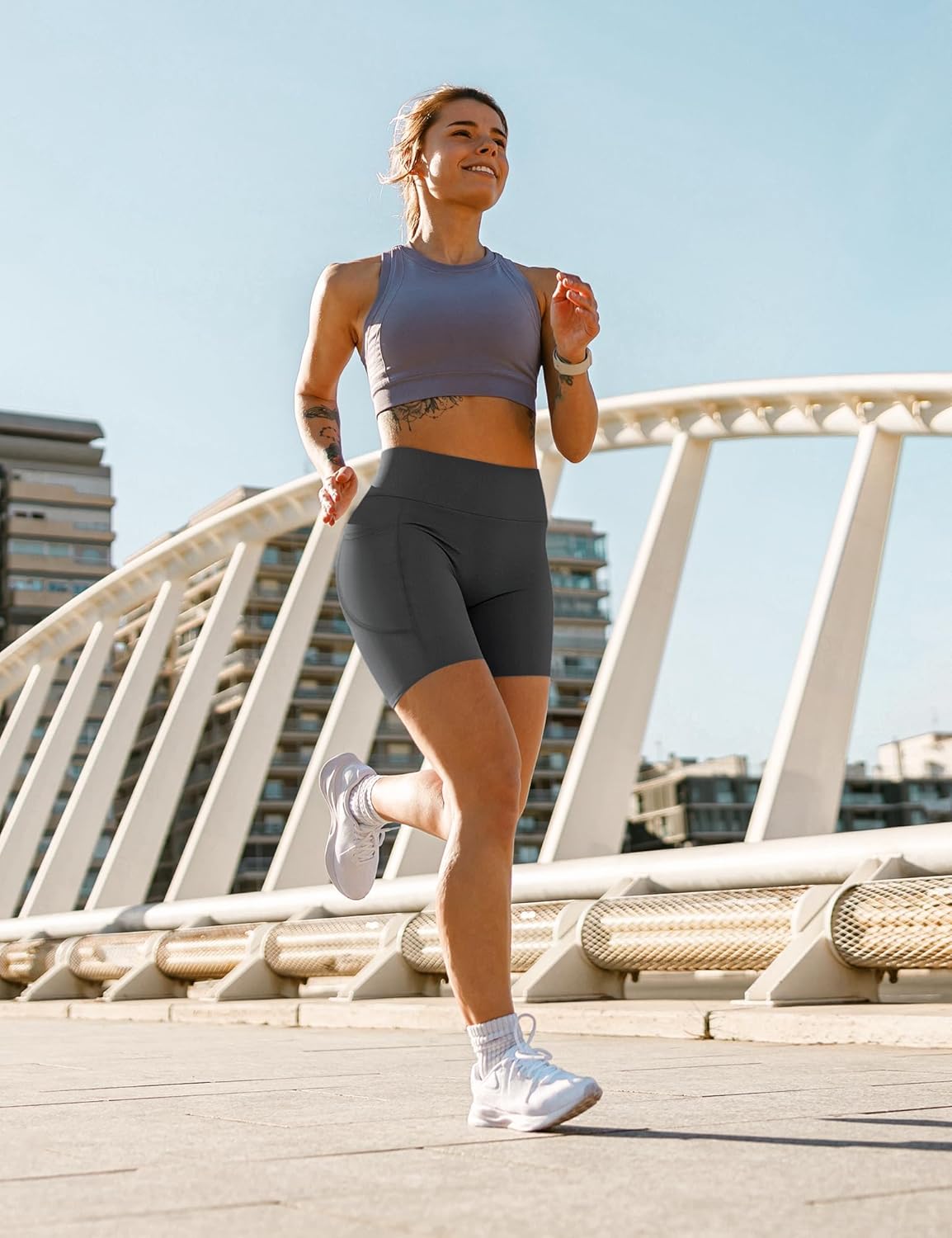 Thumbnail 2 de Yogaration Pantaloncini Palestra Donna: shorts sportivi vita alta con tasche, senza cuciture