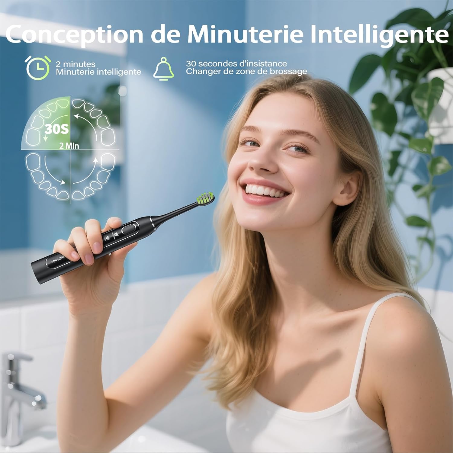 Thumbnail 6 de OasiSmile Brosse à Dents Électrique Soniques pour Adultes — 5 modes, autonomie 100 jours, 6 têtes incluses
