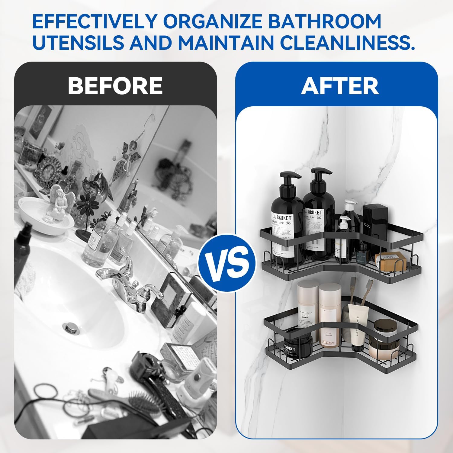 Thumbnail 4 de AceMining Shower Caddy: 3-Pack Black Adhesive Bathroom Shelves