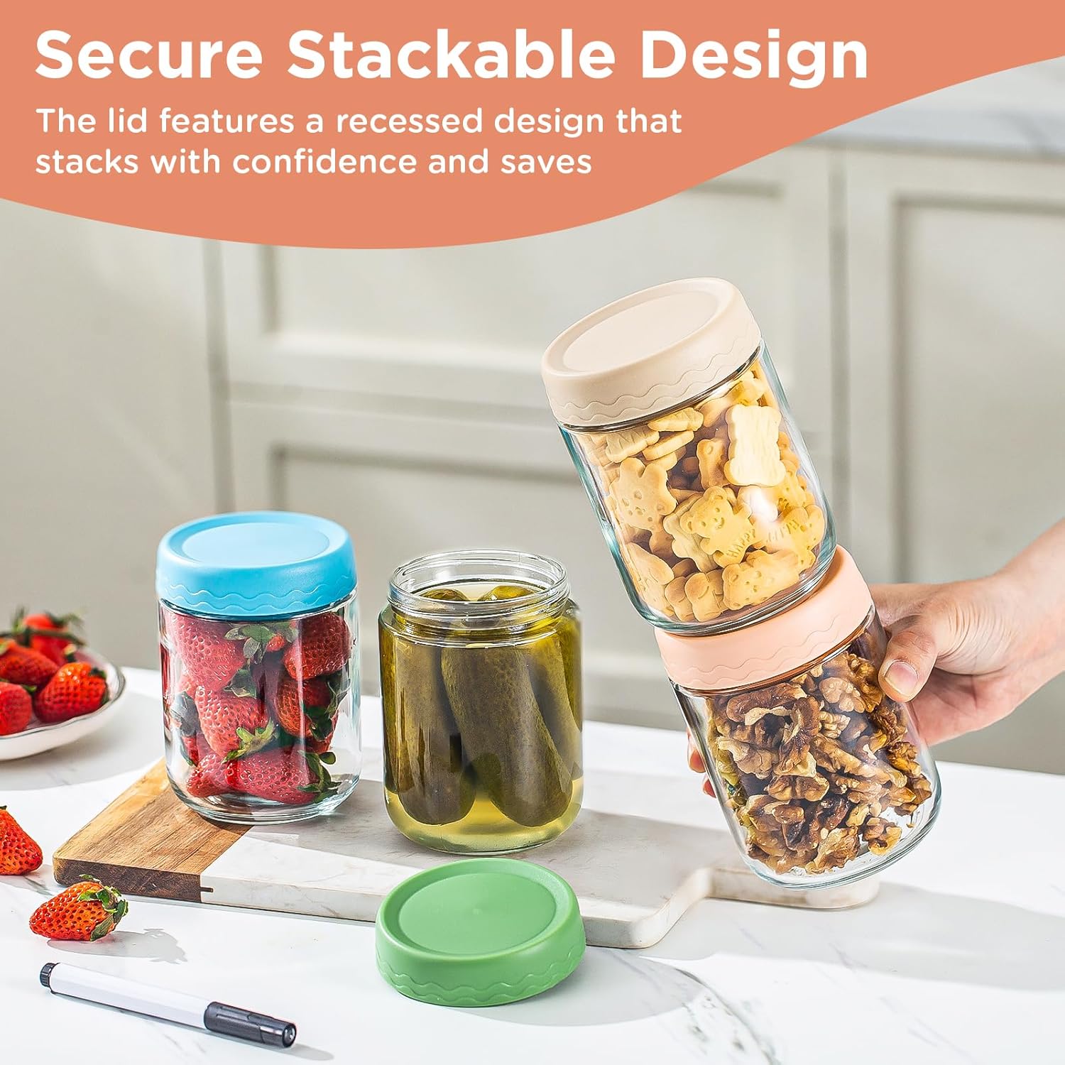 Thumbnail 3 de DRKIO 16 oz Overnight Oats Glass Storage Jars with Airtight Lids (6-Pack)