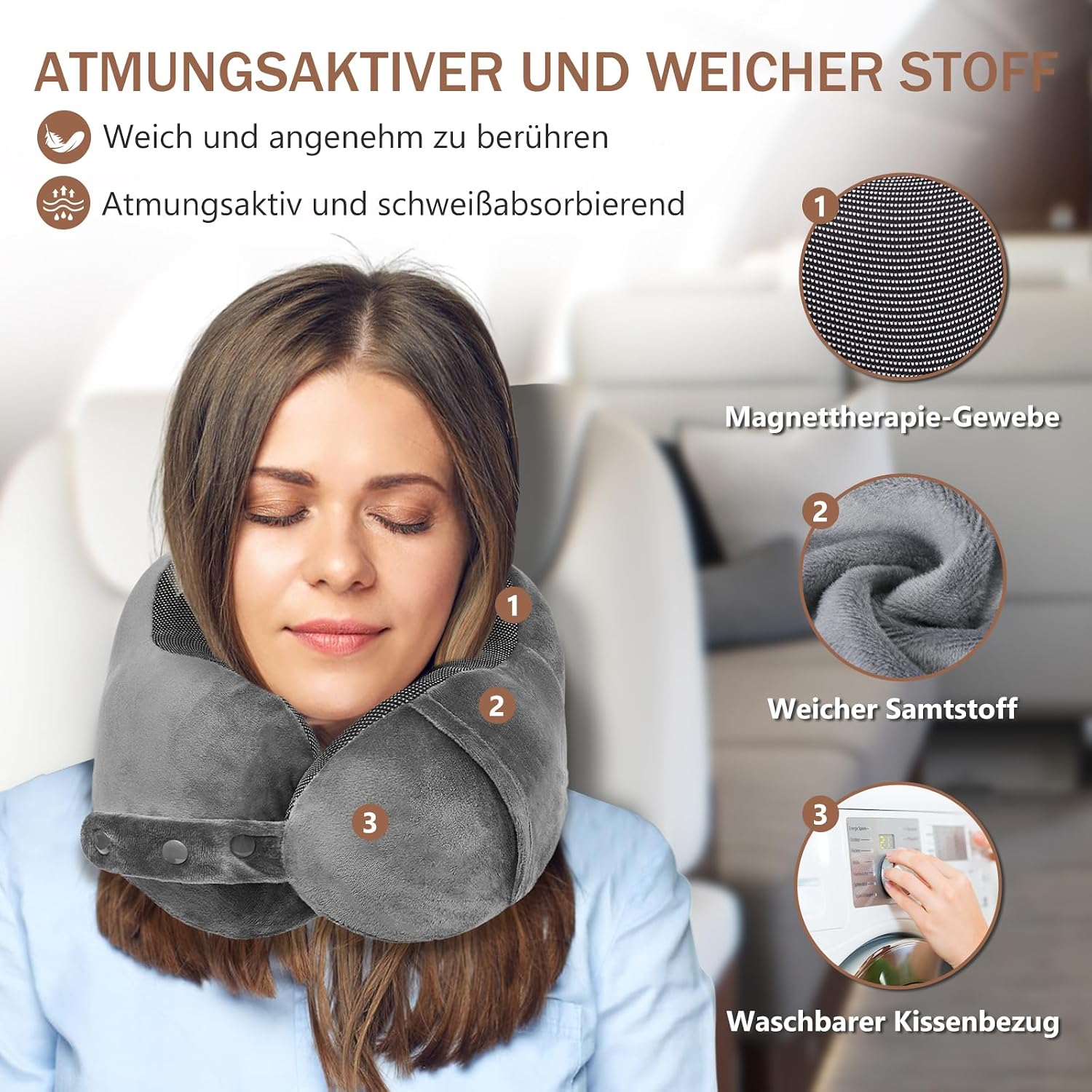 Detalle de Jiancrate Nackenkissen Flugzeug Memory Foam Grau