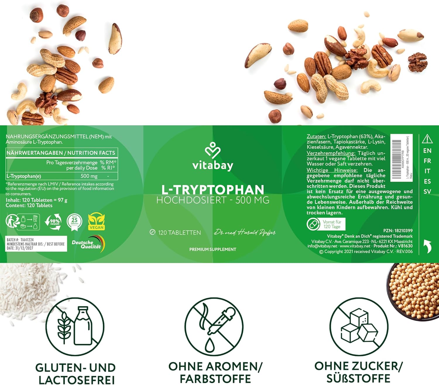 Thumbnail 6 de Vitabay L Tryptophan Hochdosiert 500mg – 120 Tabletten