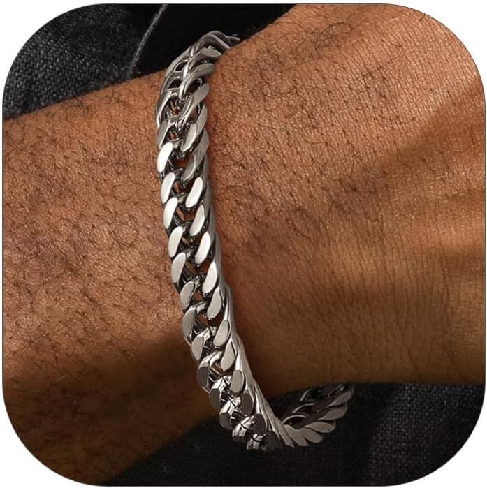 Detalle de HARJJME Herrenarmband aus Edelstahl – 8 mm Breite, 19/21/23 cm, wasserfest, nickel-frei, Sicherheitsverschluss