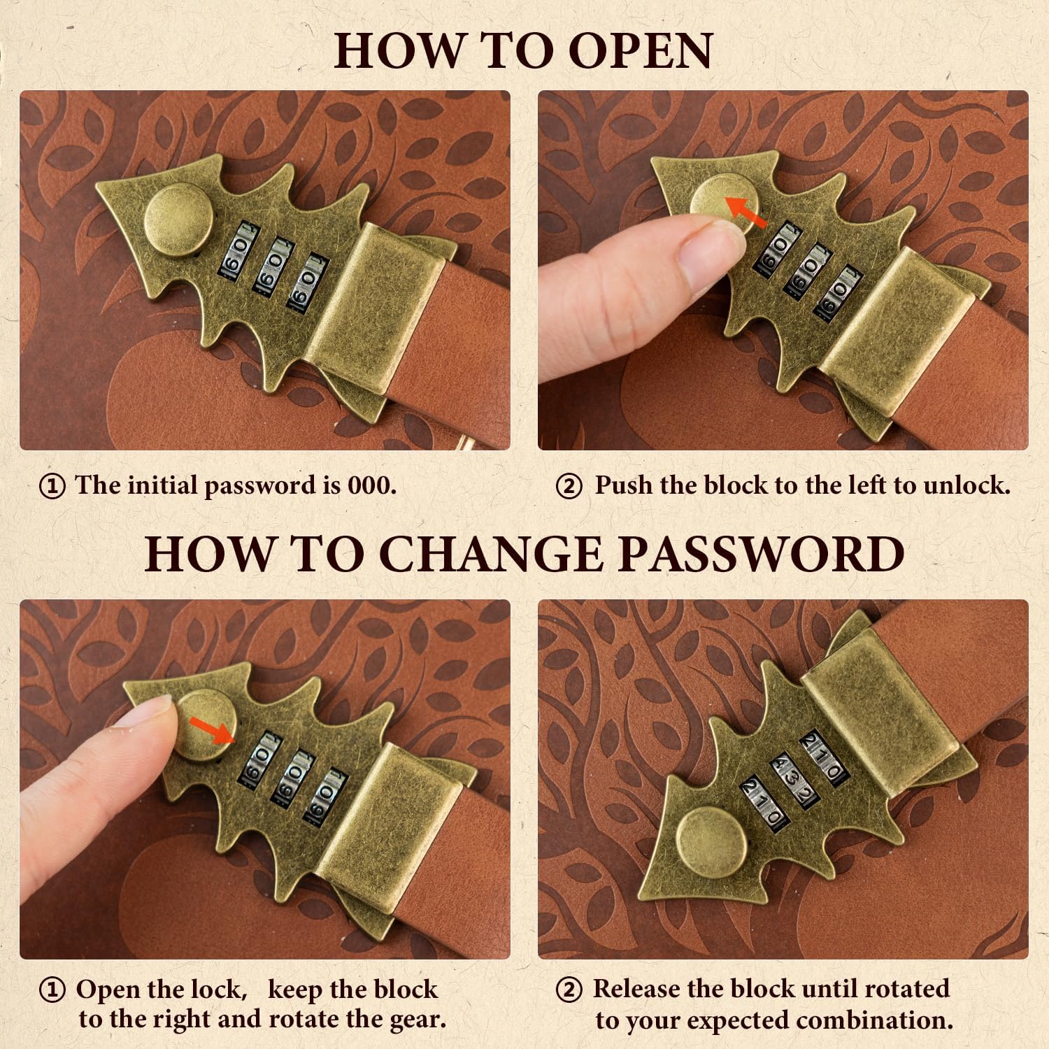 Thumbnail 6 de WEMATE verschließbares Tagebuch mit Schloss & Geschenkbox (A5, 260 Seiten, nachfüllbar) – Vintage Lock Journal, braun