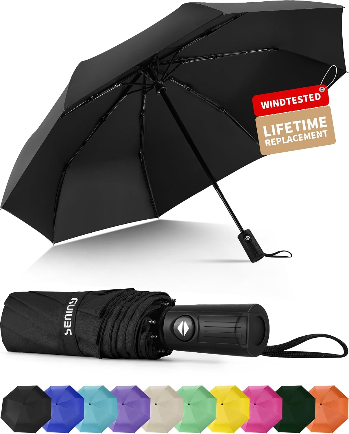 Detalle de Seniny Windproof Travel Umbrella: Auto Open/Close, UV Protection, Compact for On-the-Go