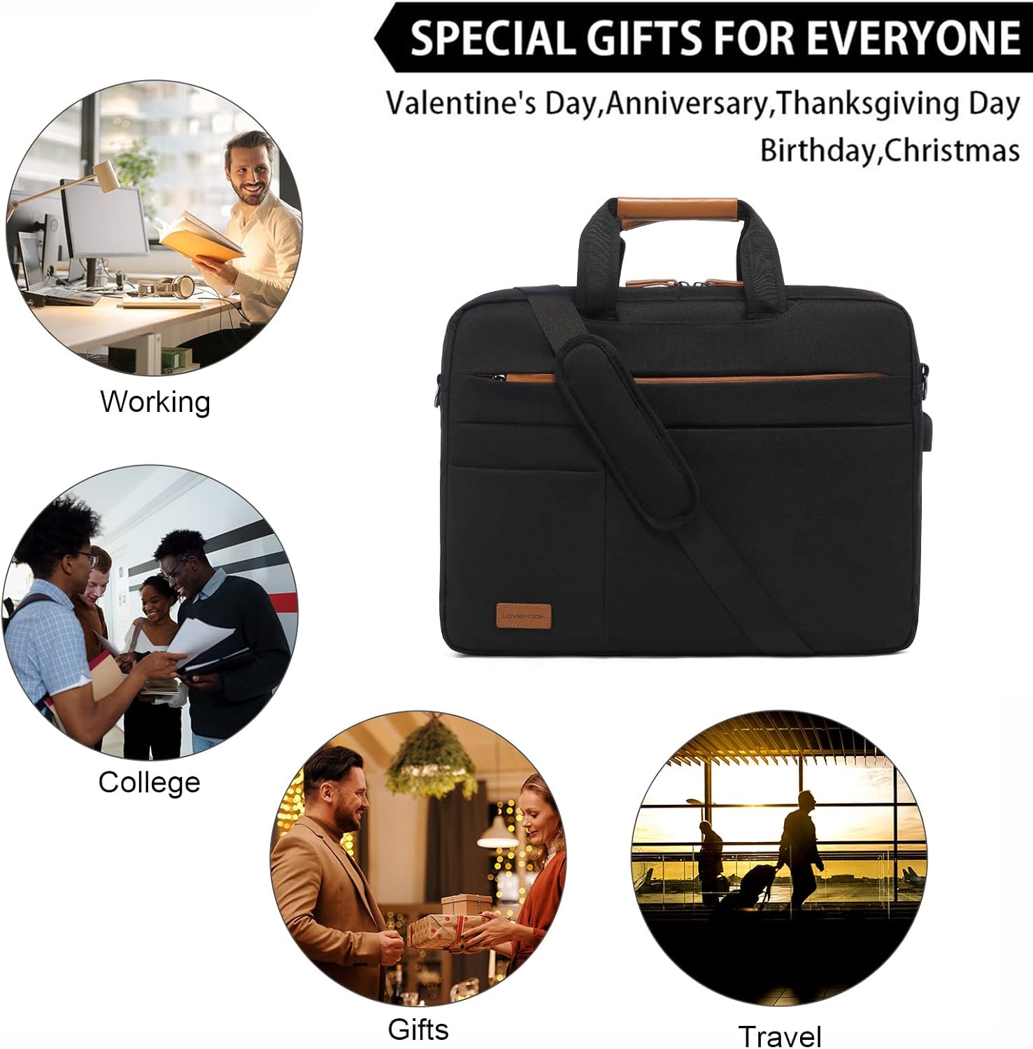 Detalle de LOVEVOOK Laptoptasche 17 Zoll: Wasserdichte Akten- und Reisetasche für Business und Alltag
