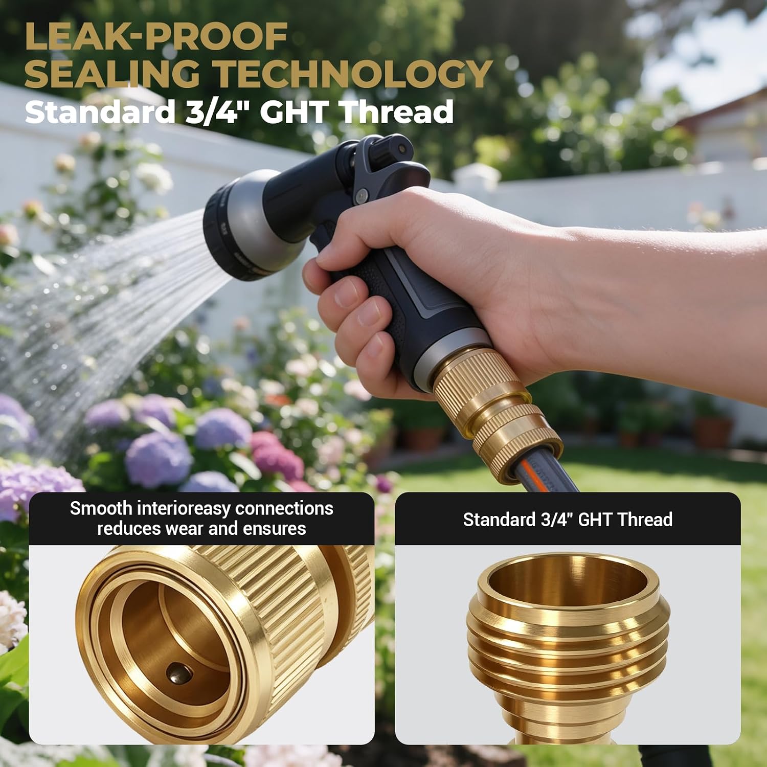 Detalle 2 de HQMPC Solid Brass 3/4" GHT Garden Hose Quick Connect Set (2 Sets, 2 Female + 2 Male)