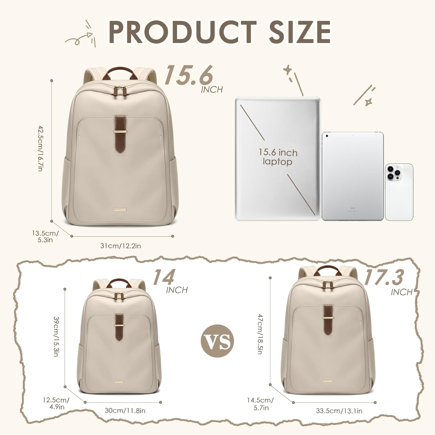 Detalle 2 de GOLF QUALITY Laptop Backpack for Women – 15.6" Apricot, Modern, 18L