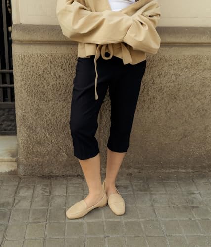 Detalle de BOSANOVA Mocasines Planos para Mujer en Ante Vegano con Puntera Cuadrada y Suela Plana – Arena, Talla 41