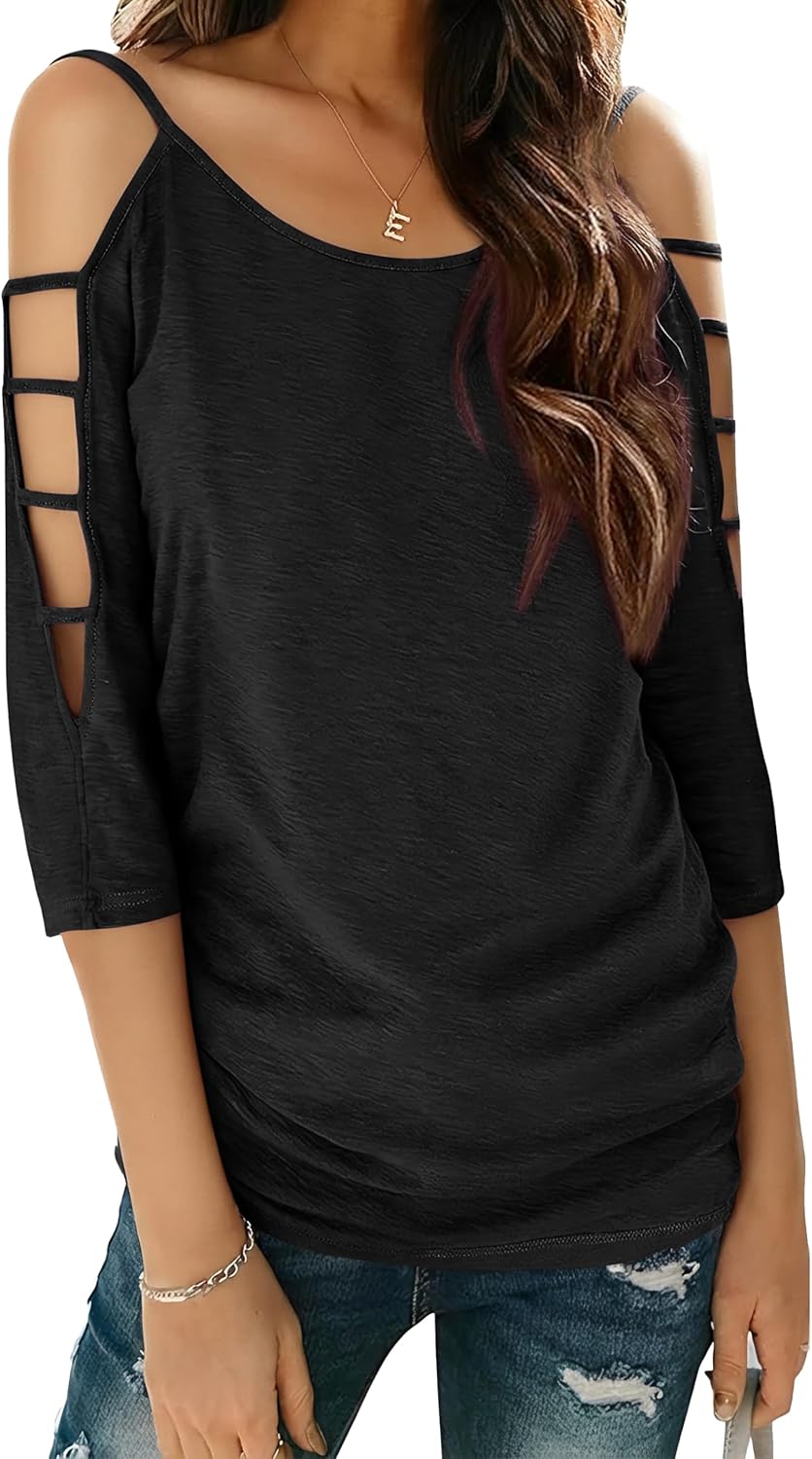 Detalle de Jar of Love Women's Double Cold-Shoulder Knit Top (3/4 Sleeve)