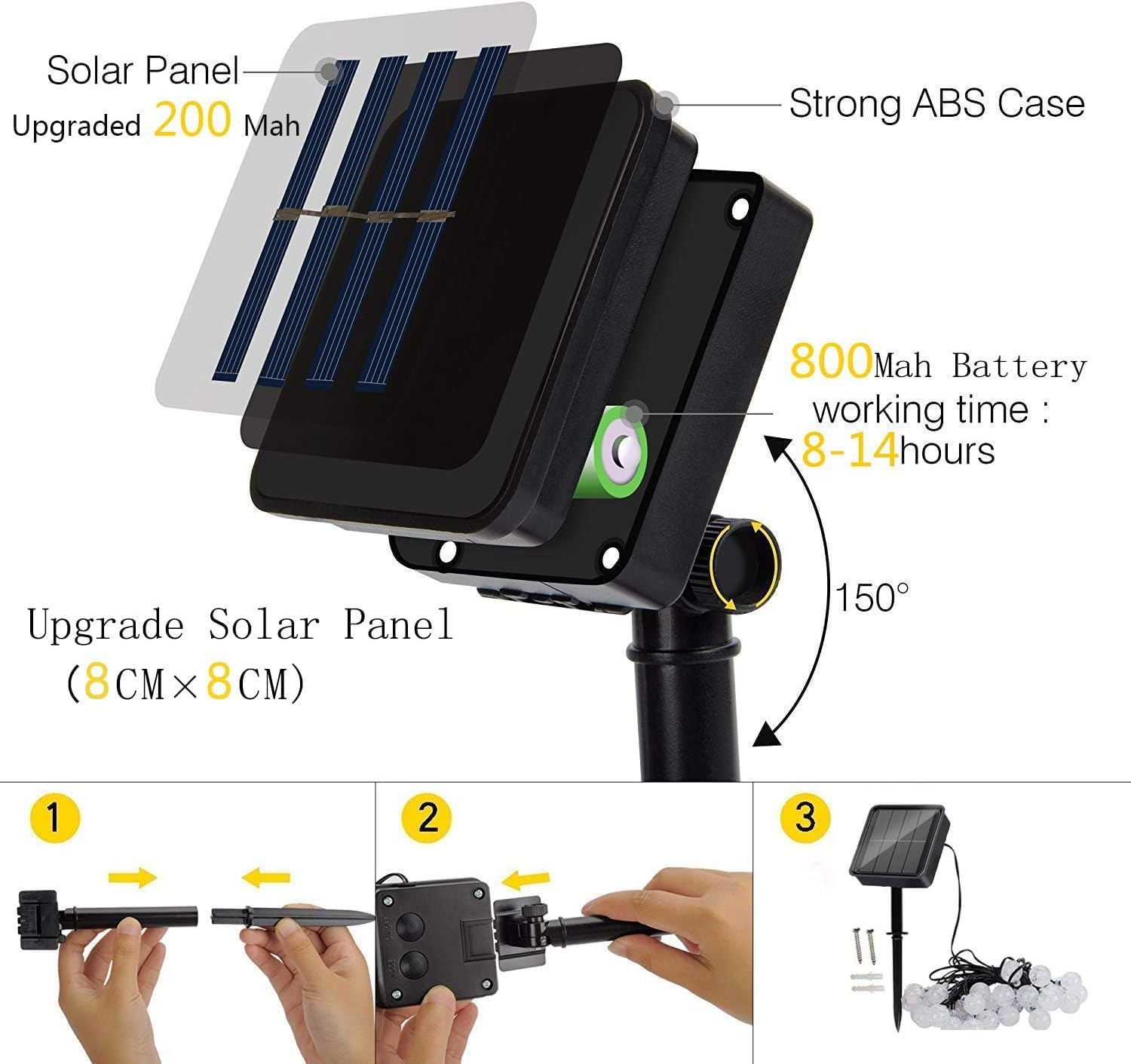 Thumbnail 6 de Lezonic Solar Fairy Lights Outdoor Waterproof, 50 LED 23ft/7m, 8 Modes, Multi-Coloured - Ideal for Garden & Events