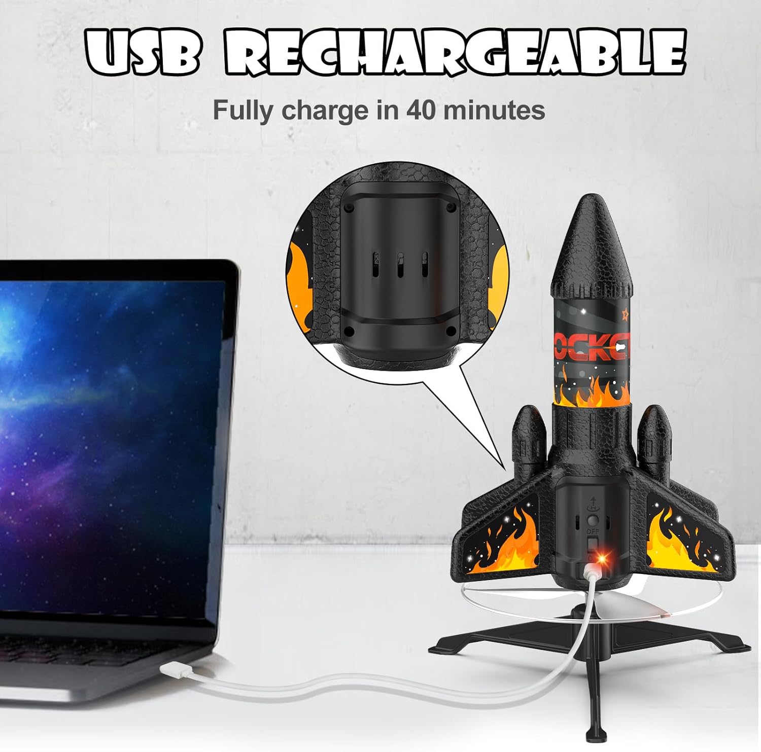 Thumbnail 5 de Ovaasy Rocket Launcher for Kids (Orange) — 200 ft self-launching motorized rocket with LED and safety parachute