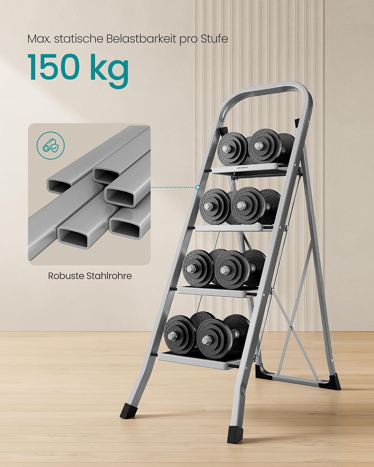 Detalle 2 de SONGMICS Trittleiter 150 kg 🪜