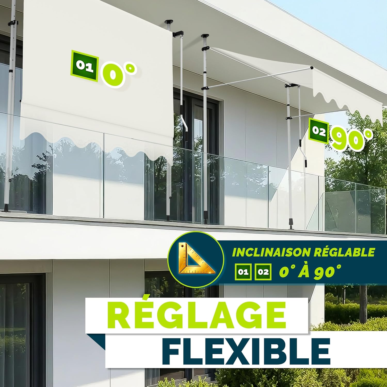 Thumbnail 1 de Store banne manuel rétractable tillvex avec manivelle pour balcon (beige, 350 cm) sans percement