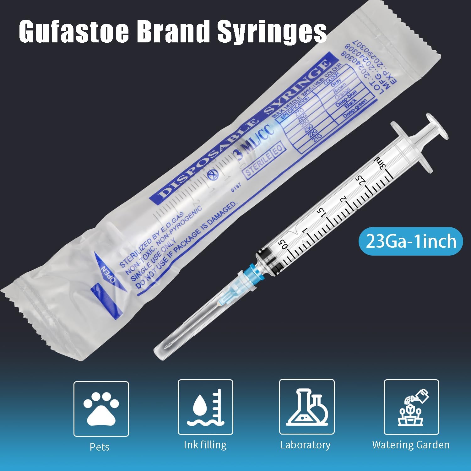 Detalle de gufastore 3ml/cc 安全ルアースリップ注射器 23Ga・1インチ、個別包装50個入り