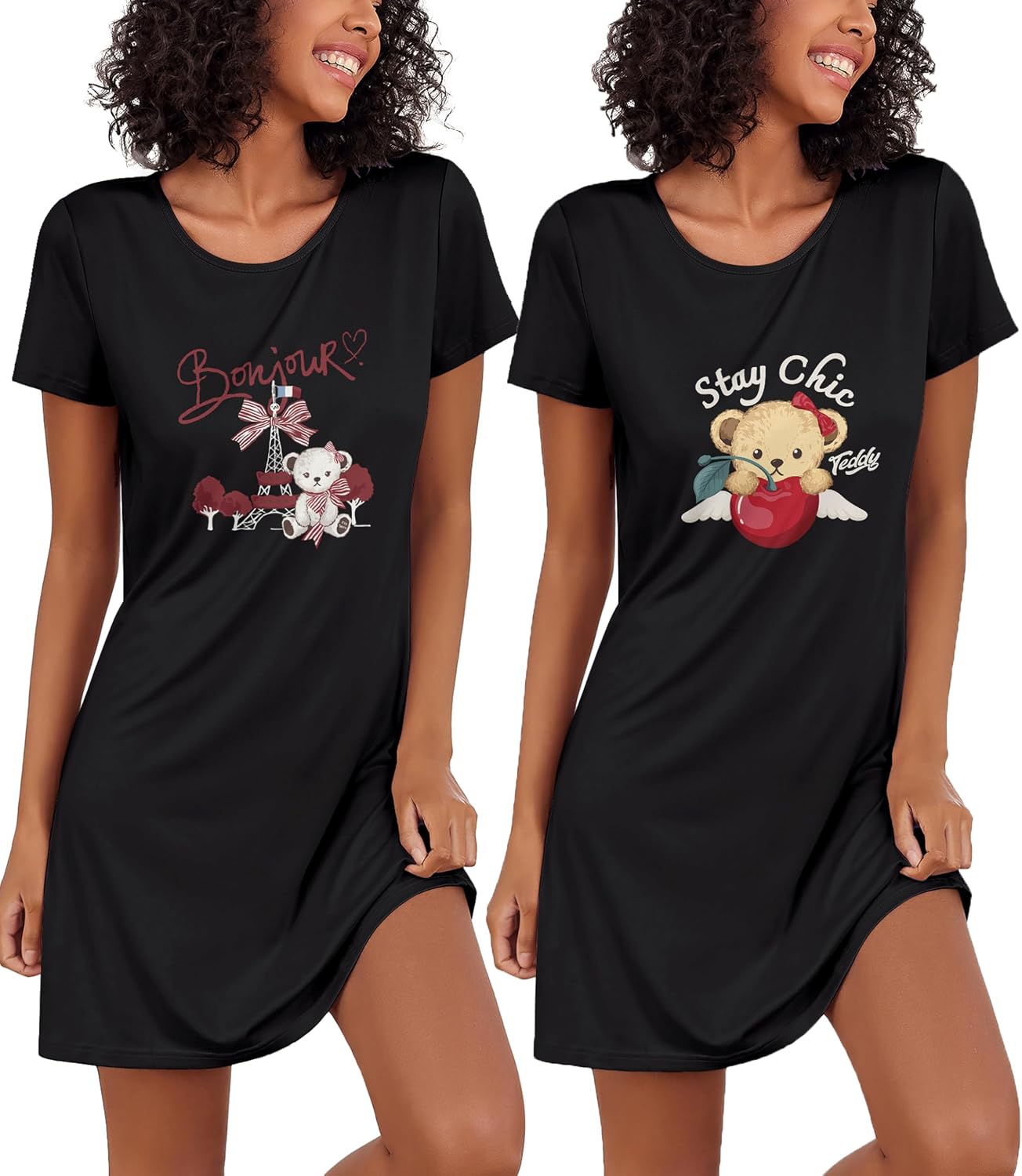 Thumbnail 2 de Ekouaer Nachthemd Damen – Zweiteiliger Sleepshirt Kurzarm, 2er Pack, Knie-Länge