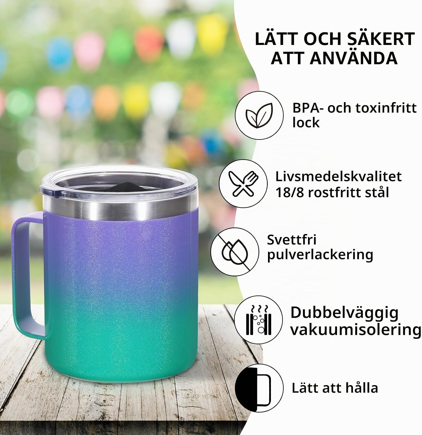Detalle de Volhoply 14oz isolerad kaffemugg i rostfritt stål, 2-pack