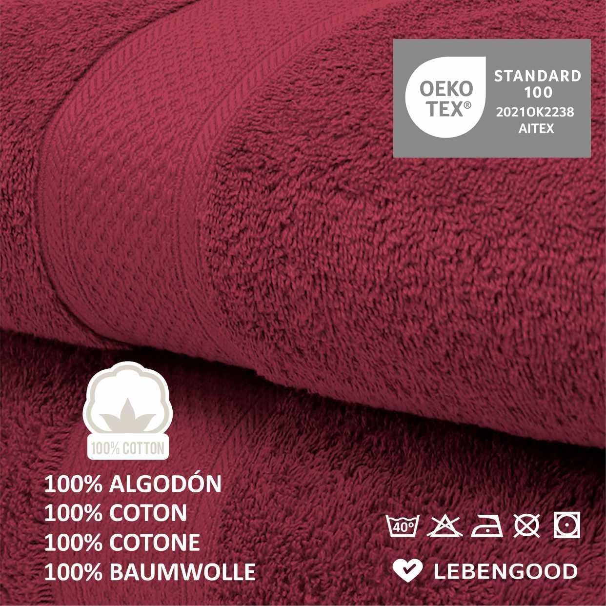 Detalle 2 de LEBENGOOD Serviette de bain badhanddoeken, set van 4 in bordeaux