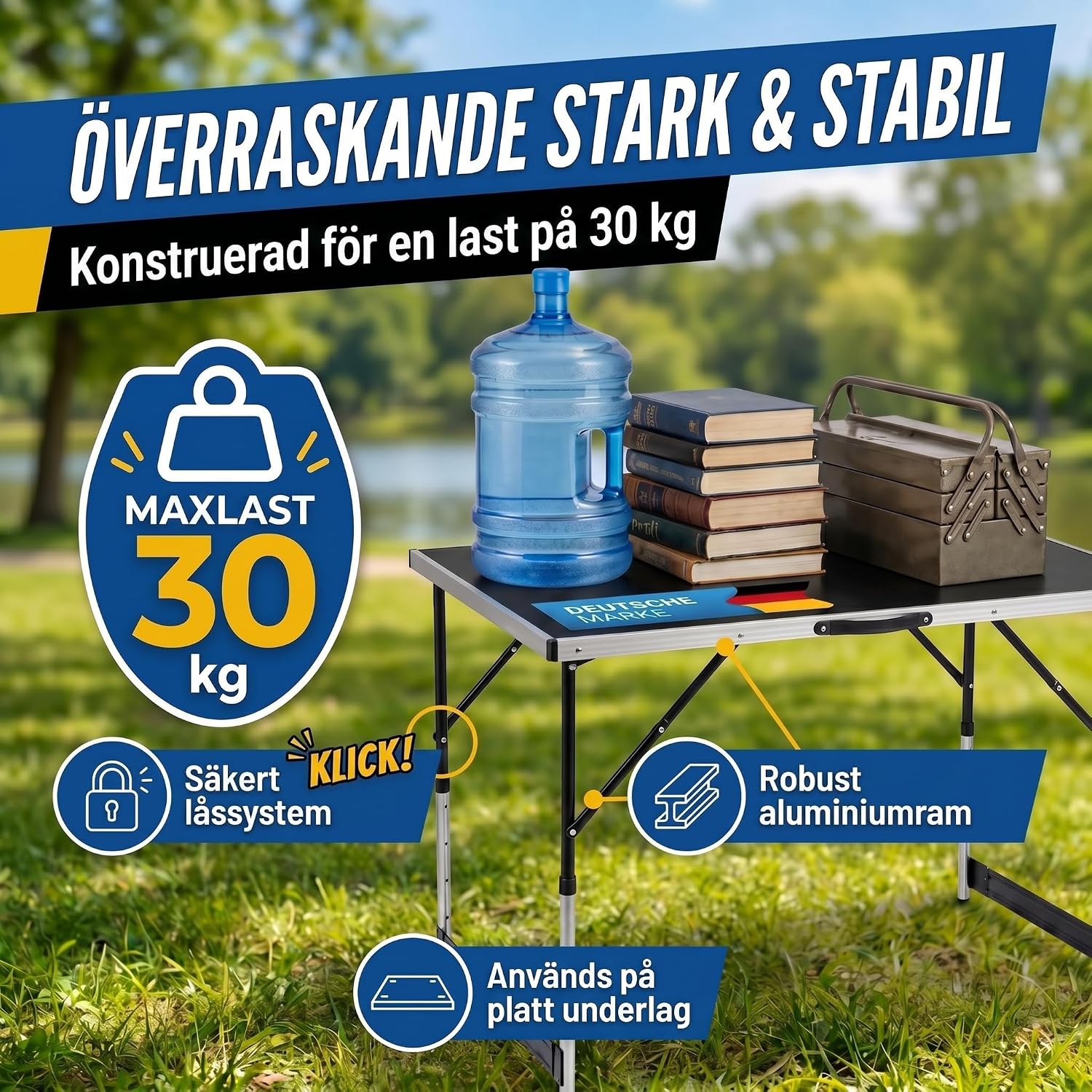 Thumbnail 4 de GOODS+GADGETS 3169011 hopfällbart bord, 100 × 60 cm med fyra höjdlägen